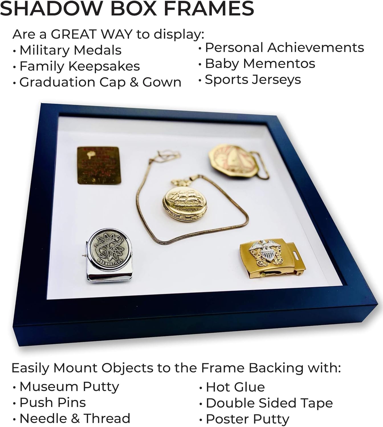 17x21 Shadow Box Black Solid Wood Display Frame with White Acid-Free Backing UV Acrylic & Hanging Hardware - with 3/4" Usable Depth