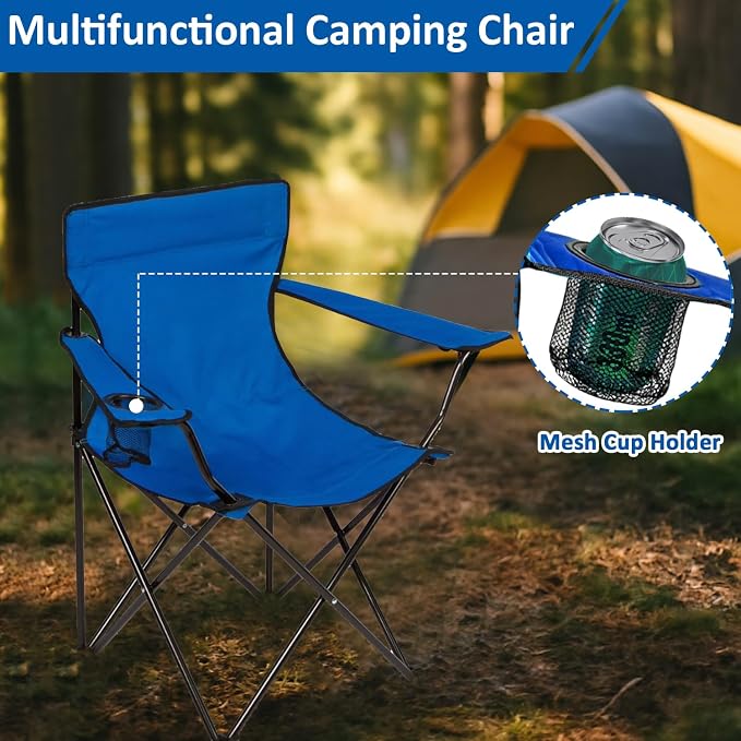 Folding Camping Chair with Cup Holder, 225lbs Capacity, Portable Foldable Chair - Image 3