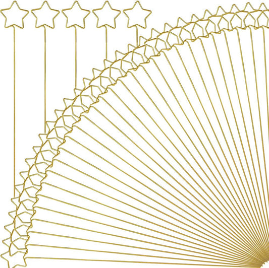 H&W 12''L Golden Ring Loop Star Shape Card Holders 40PCS Floral Picks Clips for Wedding & Flower Arrangements, DIY Craft Wire Clip Table Card Holders Note Photo Picture Memo Cake Topper (Star)