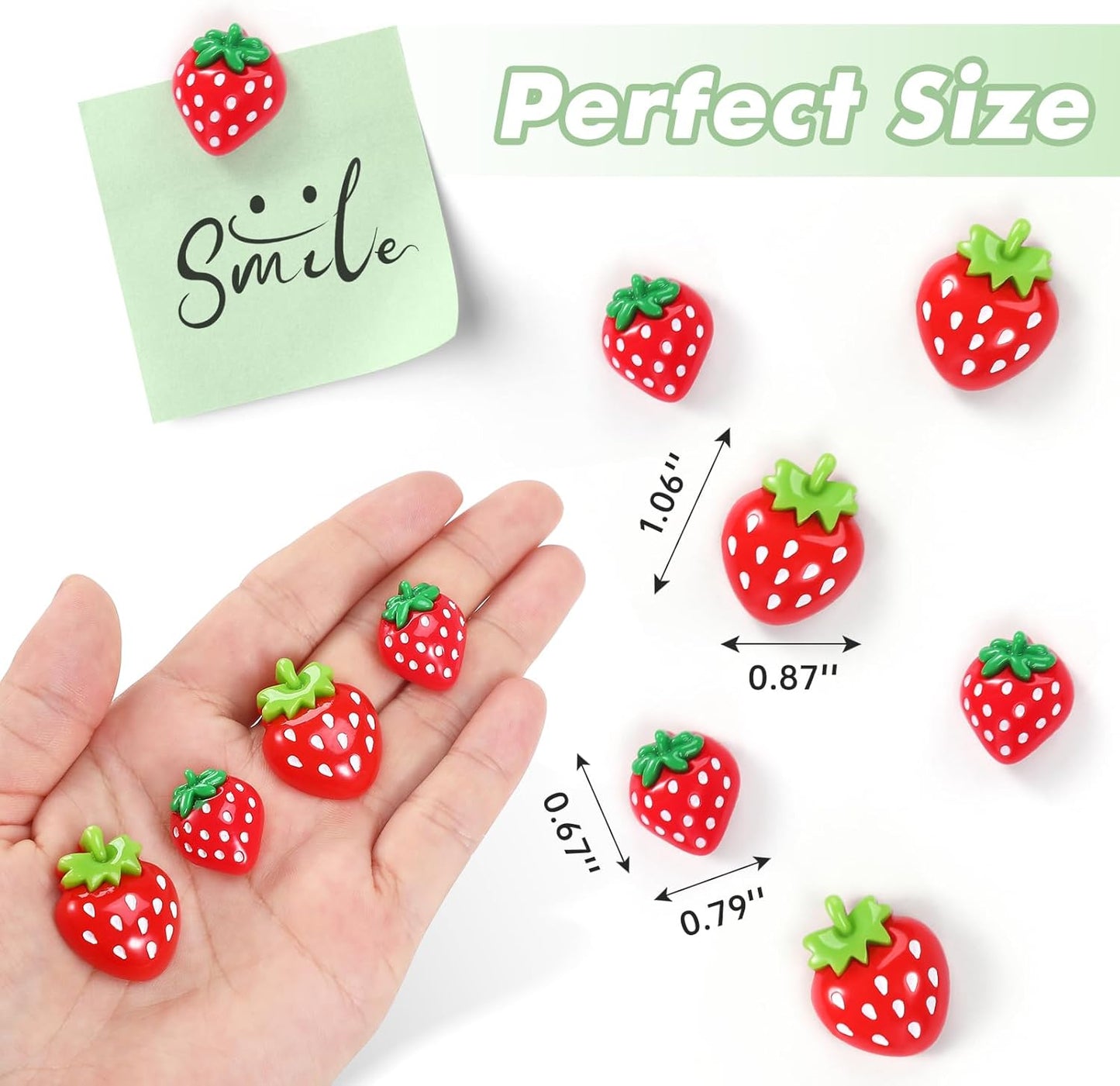 12Pcs Strawberry Refrigerator Magnets, Cute Red Fridge Magnet, Funny Resin Decorative Magnets for Kitchen, Office,Locker Decor (Red Strawberry, 12Pack)