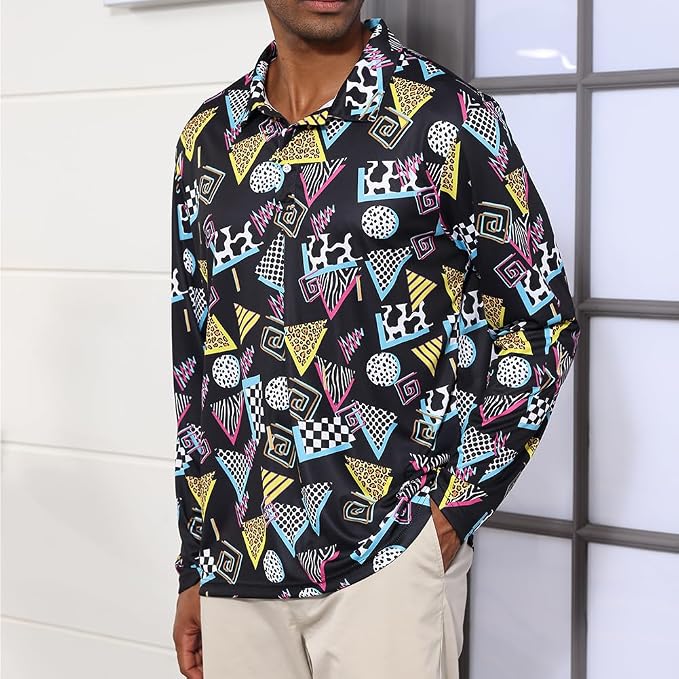 Men's Long Sleeve Golf Shirt Quick Dry 3 Button Work Fishing Outdoor Casual - Image 3