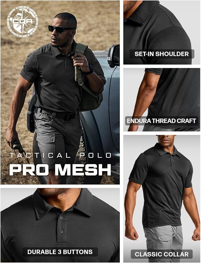 CQR Men's Polo Shirts, Tactical Short Sleeve Golf Performance Shirts, - Image 6