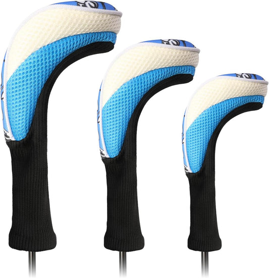 Black Golf Club Head Cover for Driver Fairway 3 Pcs Woods Headcovers, Golf Accessories Hybrid Head Covers Set with Interchangeable Tags 3 4 5 7 X