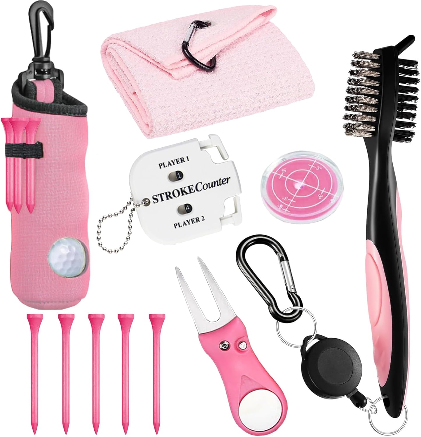 11 Pcs Golf Accessories Kit, Include Golf Tees Golf Towel Golf Ball Bag with Hook Cleaner Brush Golf Ball Marker Golf Divot Tool Golf Score Counter