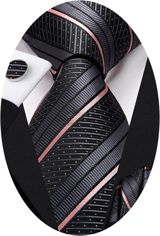 Hi-Tie Men 63inches Tie Set Extra Long Necktie Paisley Tie Pocket Suqare Cufflinks Big and Tall Men Tie