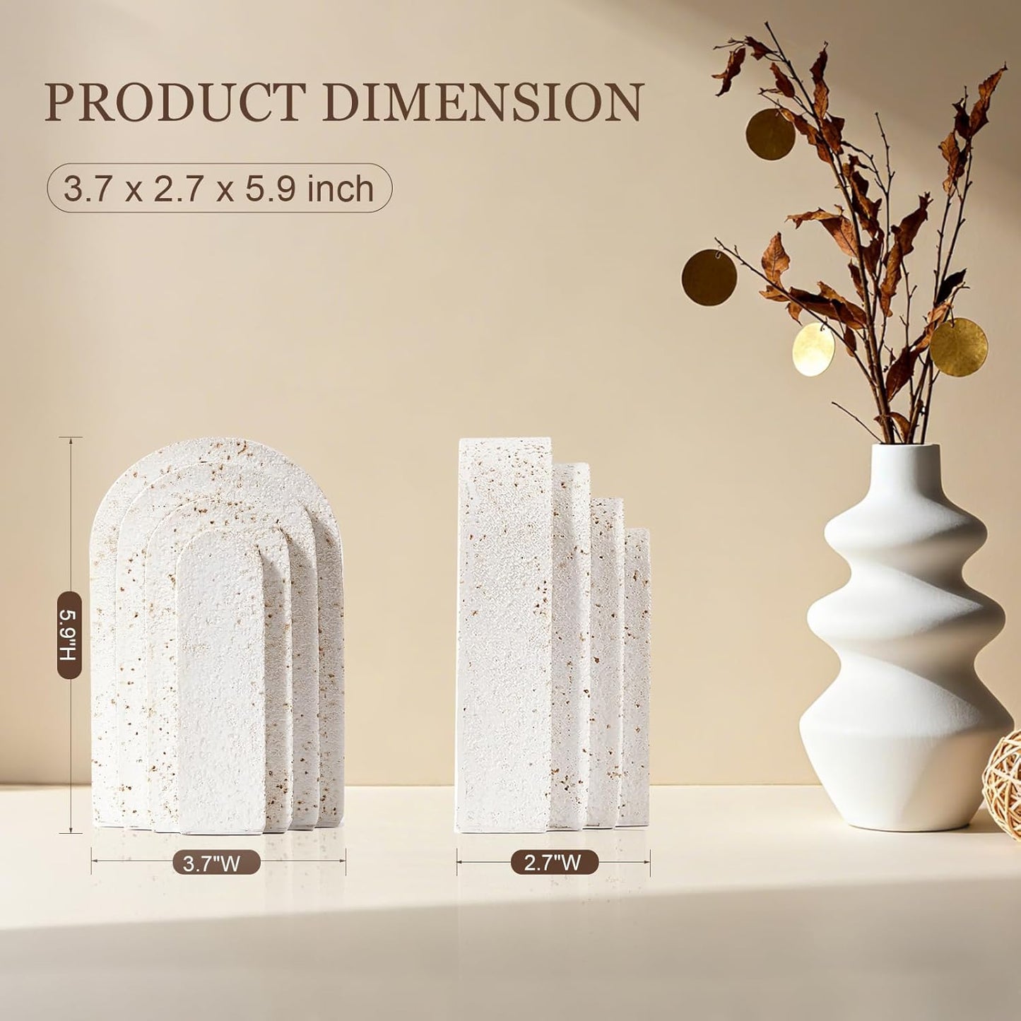 Heavy Duty Book Ends for Shelves Set of 2, Morden Decorative Bookends for Heavy Book, Aesthetic Resin Decor Book Stoppers, White Book End for Home Office Decorative