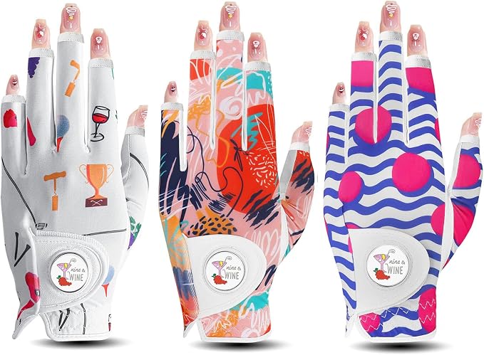 Golf Gloves Women with Ball Marker 2 Pack, Right Handed Golfer Left Hand by AmySport
