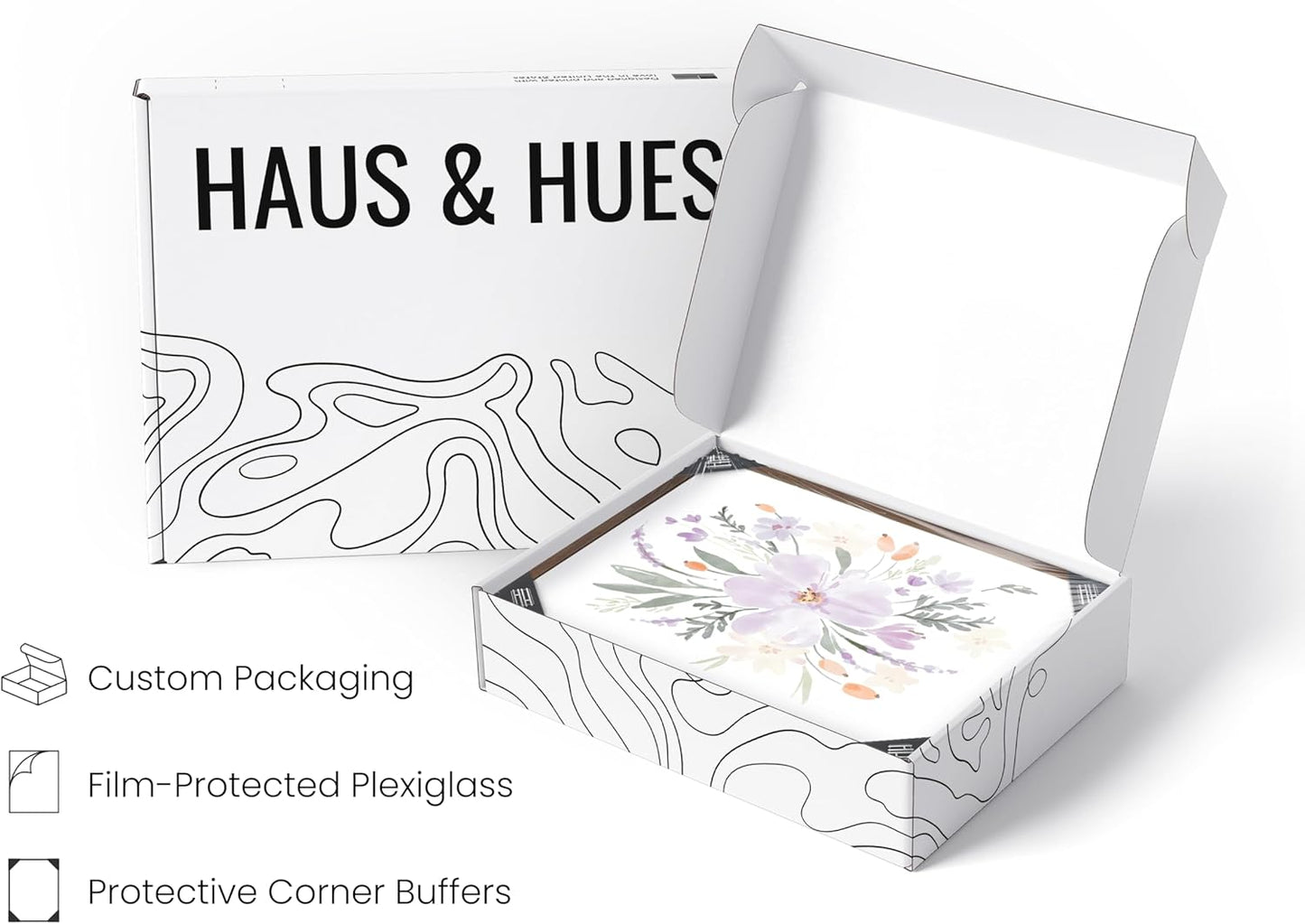 HAUS AND HUES Flower Wall Art - Set of 4 Framed Floral Paintings (8x10, Walnut Frame)