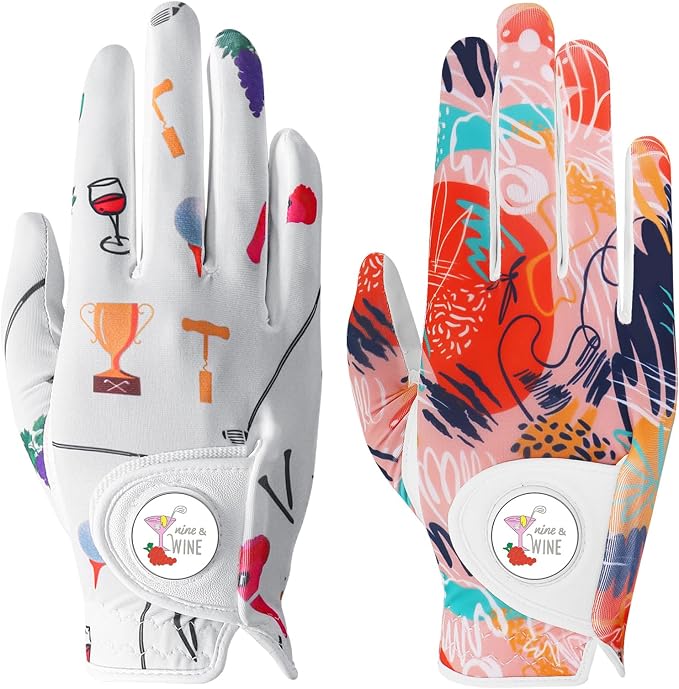 Golf Gloves Women with Ball Marker 2 Pack, Right Handed Golfer Left Hand by AmySport