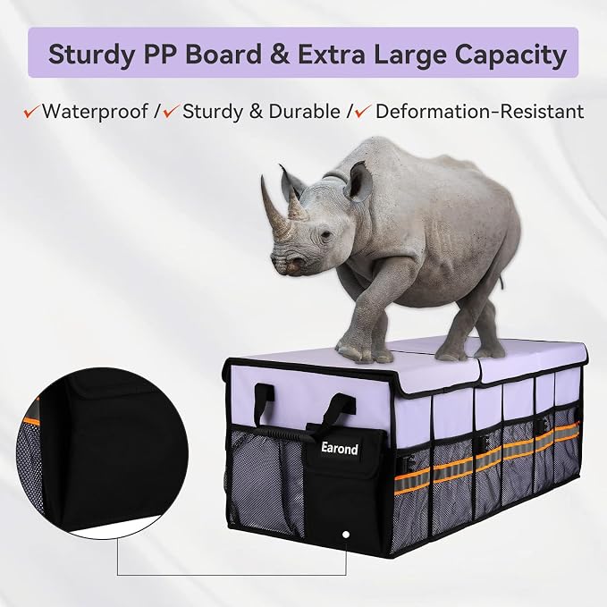 Car Trunk Organizer with Lid, Collapsible Car Storage Organizer with Multi - Image 2