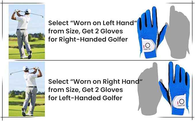 FINGER TEN Men's Golf Gloves for Right Left Handed Golfer Rain Grip Value 2 Pack - Image 6