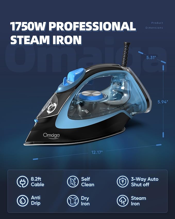 Steam Iron for Clothes, 1750W Clothes Iron Rapid Heating, Non-Stick Ceramic - Image 3