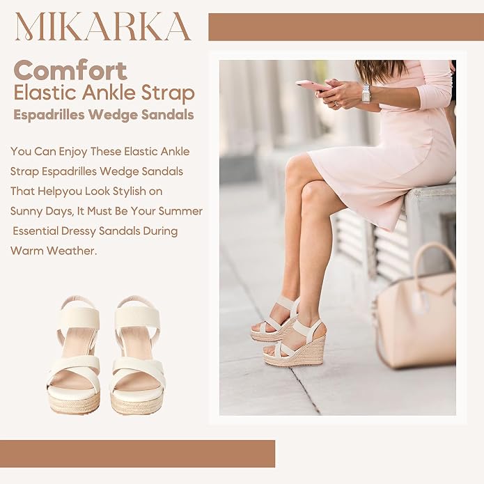mikarka Women's Open Toe Espadrilles Wedge Sandal Slip On Elastic Ankle Strap - Image 3