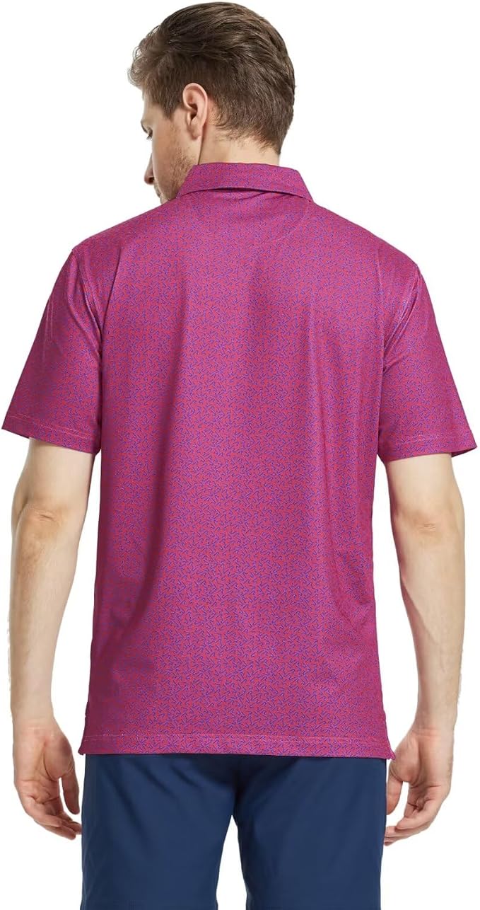 M MAELREG Mens Golf Shirt Short Sleeve Dry Fit Print Moisture Wicking - Image 4