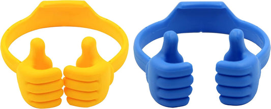 Honsky Thumbs-up Cell Phone Stands, Tablet Display Stands, Cellphone Holder, Mobile Smartphone Mount Cradle for Desk Desktop & Universal Multi-Angle Cute, 2 Packs, Yellow, Blue