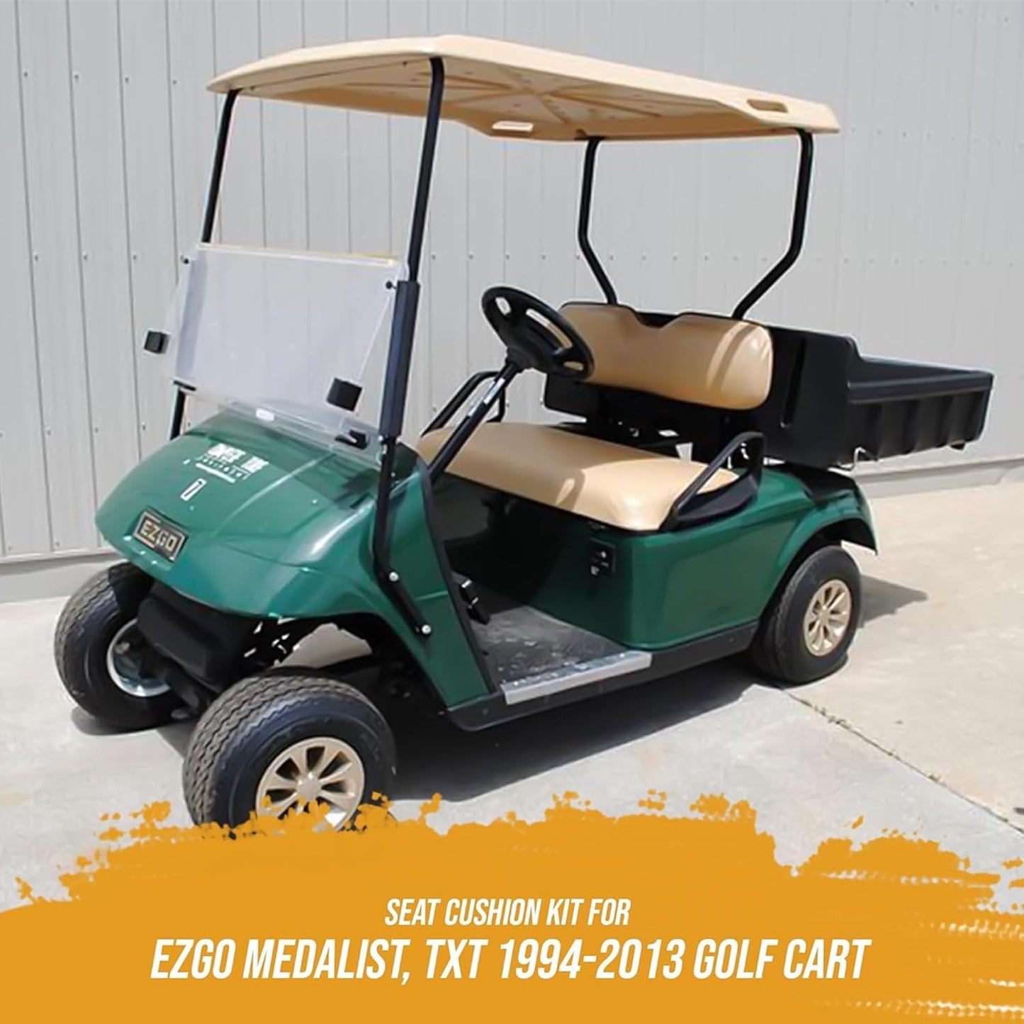 Huskey Parts Company Golf Cart Seat Cushion Set for Front Seat Lean Back & Bottom, Tan Color for EZGO Medalist, TXT 1994 to 2013, Golf Cart Front Seat Replacement with Mounting Hardware & Hinges