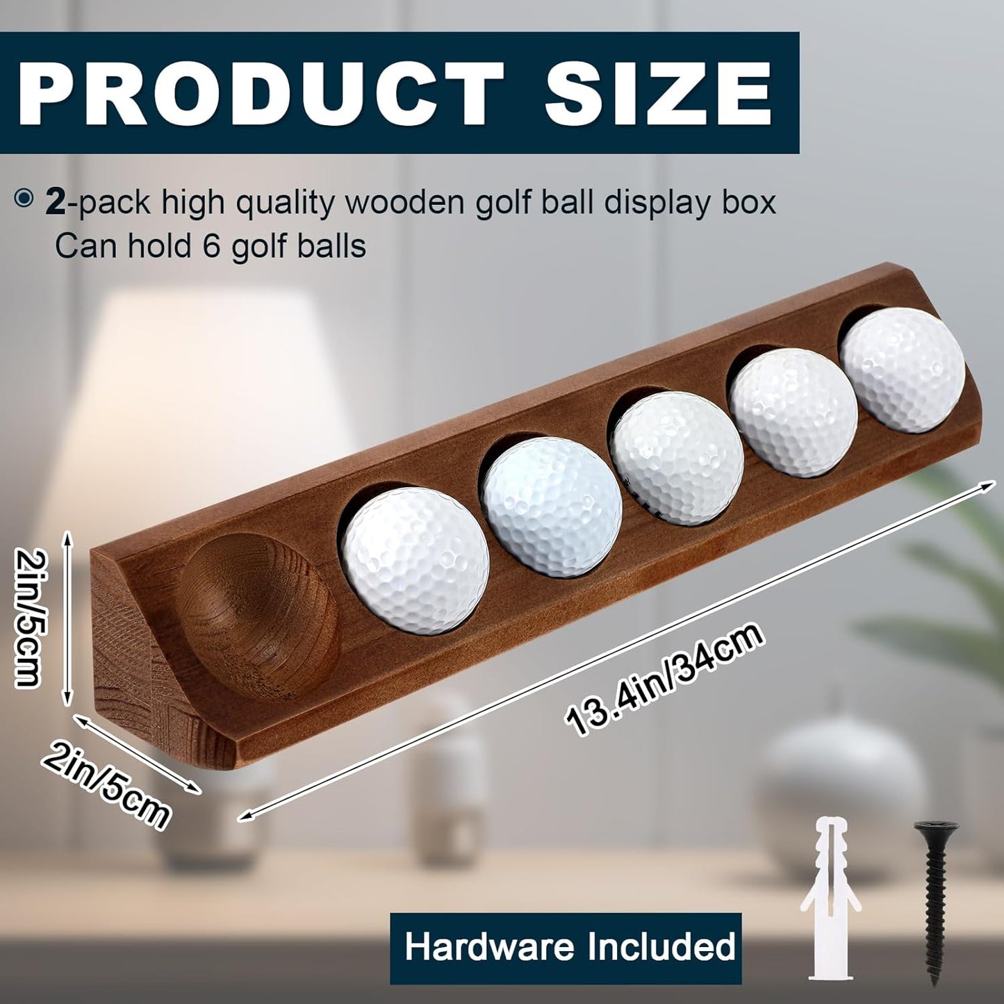 2 Pack Wooden Golf Ball Display Case 6 Standard Size Wall Mount Golf Ball Stand Holder Display for Collector Sport Memorabilia Accessories Gift (Walnut Color)