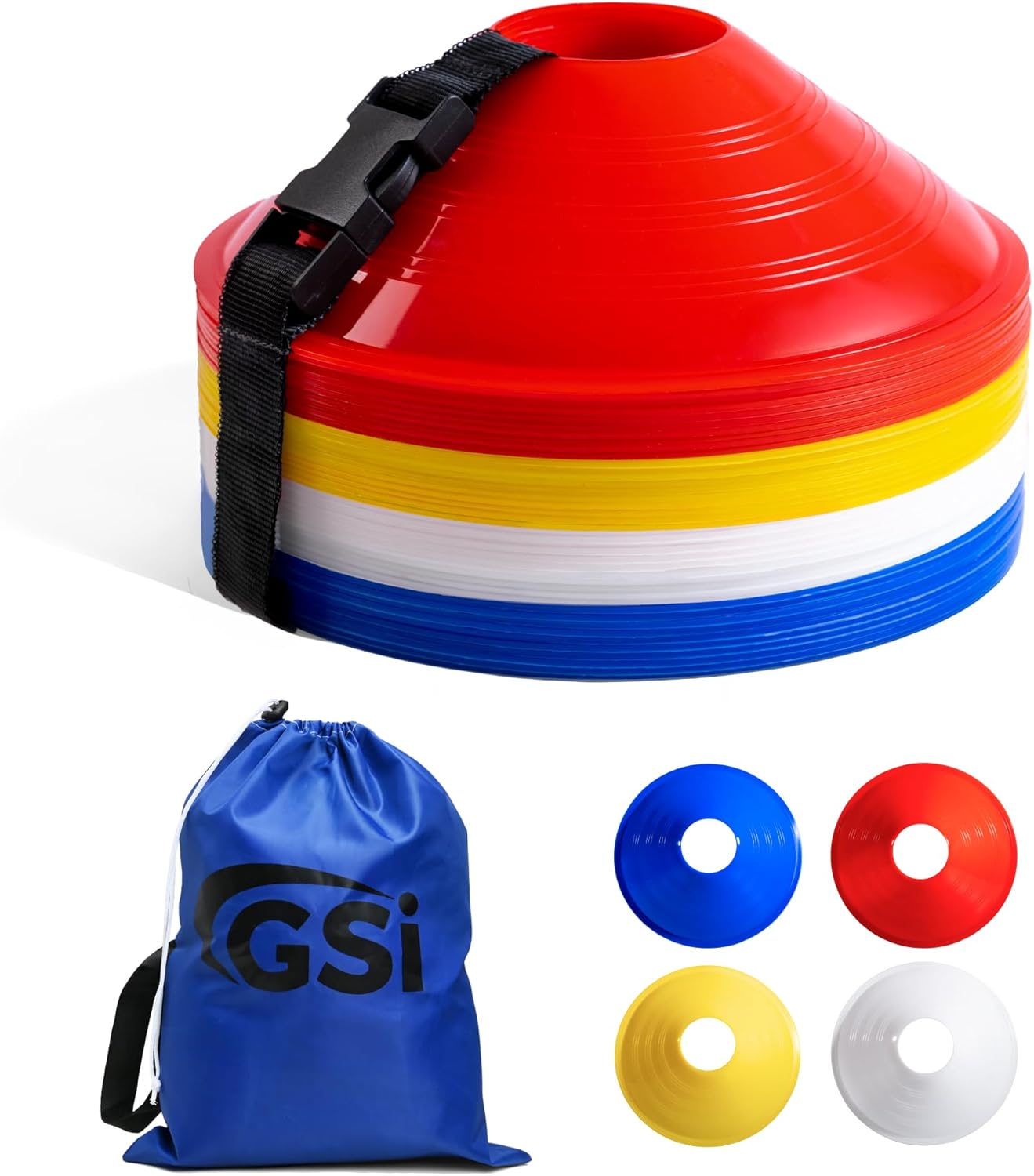 GSi Sports Cones | 40 Pack Training Cones with Strap for Agility Drills, Soccer, and Sports Practice and Shapes