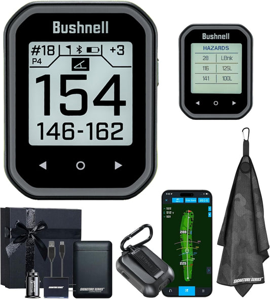 Bushnell Golf Phantom 3 Slope GPS Handlheld (Black) | 38,000+ Courses, Slope Compensation, Hazard Info, Distance Calculator, Scorekeeping, Magnet Mount, Touchscreen | Signature Series Gift Bundle