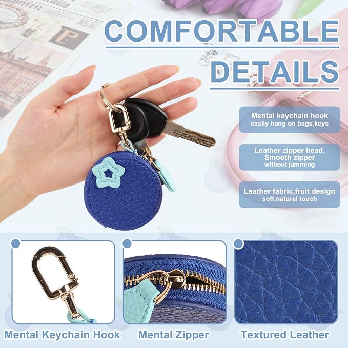 XSUIOY Orange Fruit Coin Purse Keychain Bag Charm, Mini Leather Coin Purse & - Image 3