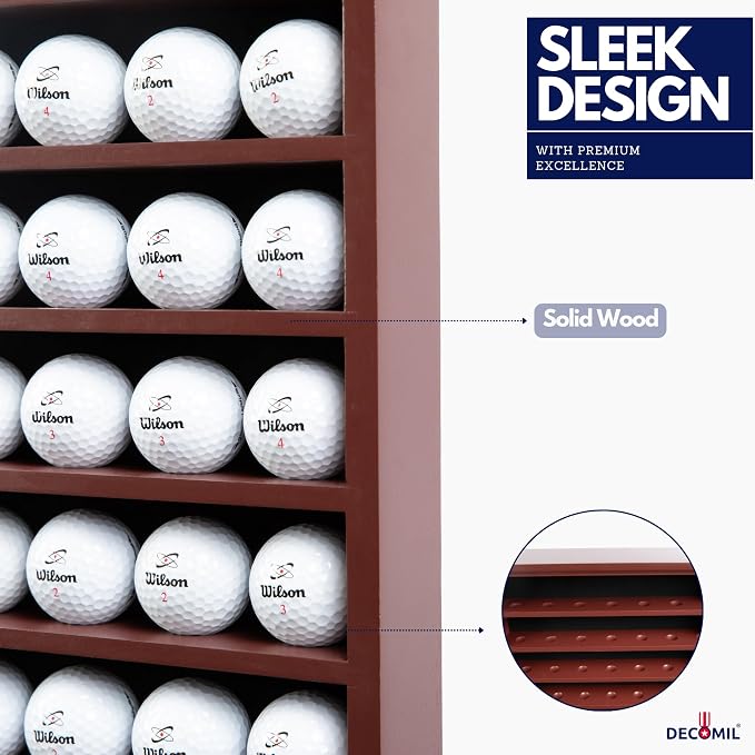 DECOMIL - 49 Golf Ball Display Case Cabinet Wall Rack Holder - No Door - Cherry - Image 3