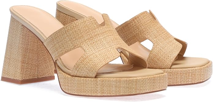 Monrovia Womens Sandals Heels for Women Slide On Block Chunky Platform High - Image 3