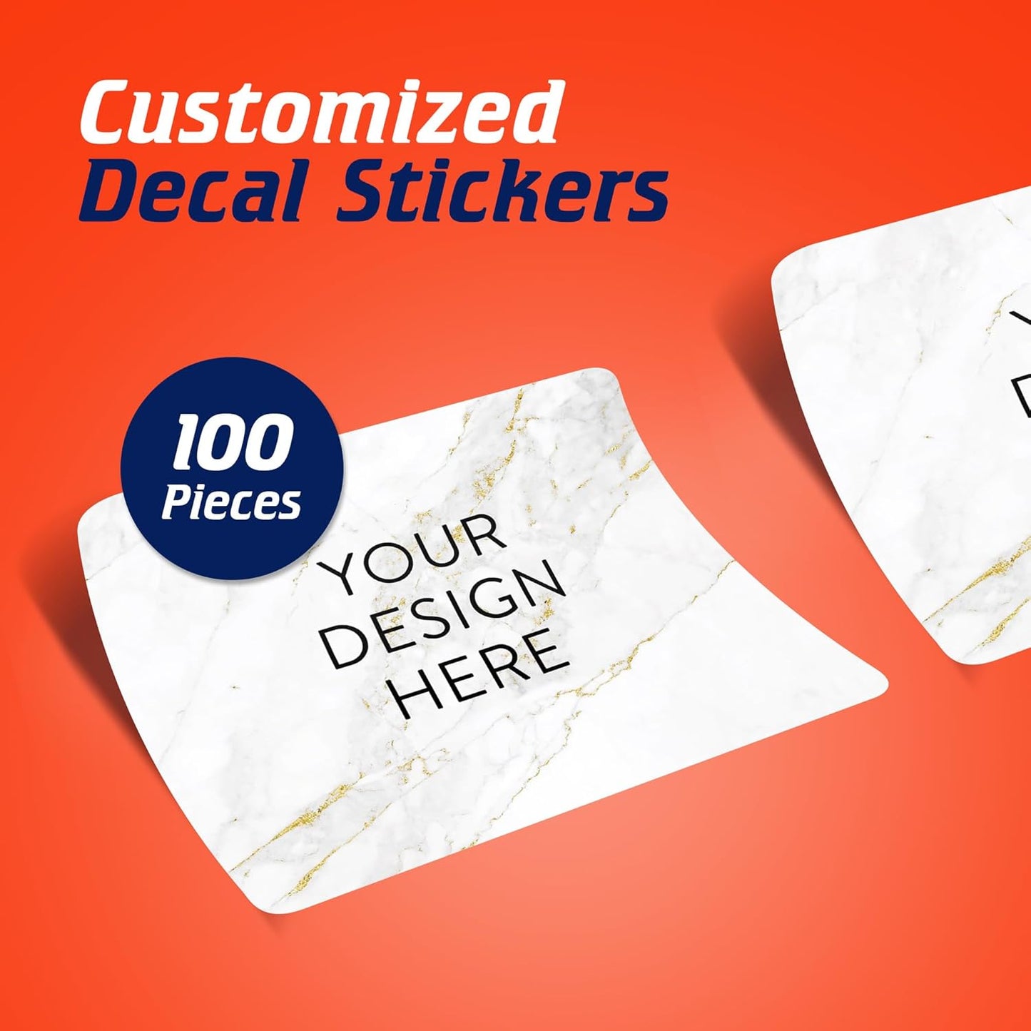 100 Custom Vinyl Stickers - Upload Your own Image, Text, Design, Logo - Personalized Logo Labels for Handmade, Packaging, Bottle, Jars, Candle, Brand Stickers (Gold Marble, 5x3)