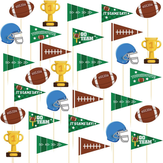 96 Pieces Football Themed Cupcake Toppers, Cocktail Toothpicks, Flags, Picks for Birthday Party, Game Day, Sports Parties, and Themed Events (Multicolor)