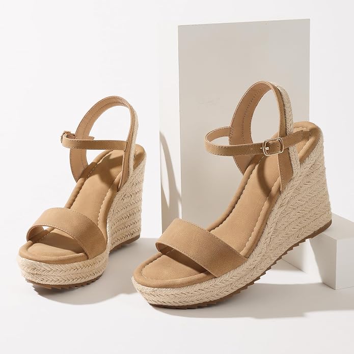 mikarka Women's Espadrille Wedge Sandals: Ankle Strap Platform Open Toe Wedges - Image 2