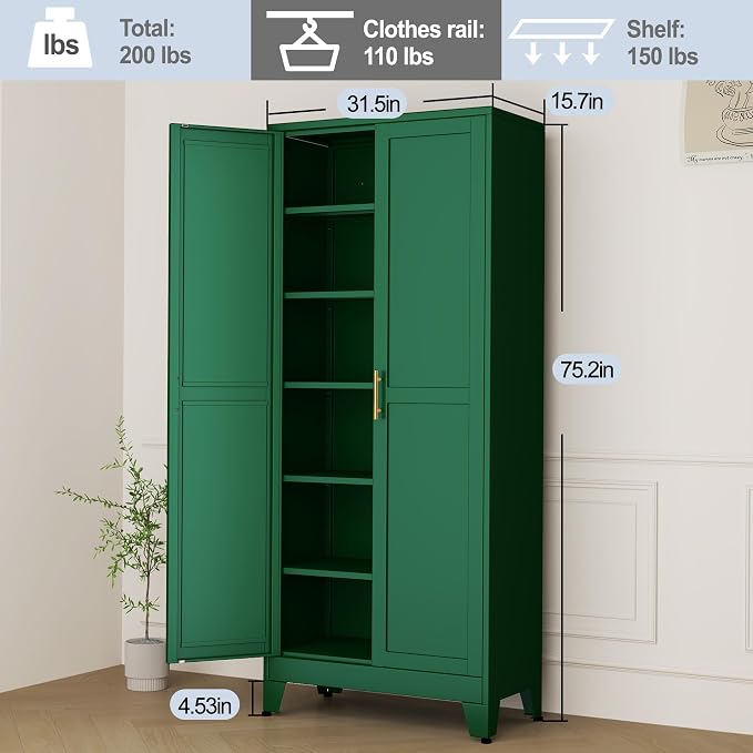 Green Metal Storage Cabinet, Kitchen Pantry Storage Cabinet - Image 3