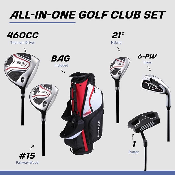 Aspire XD1 Senior Men’s 14-Piece Golf Set – 460cc Titanium Driver, 6-PW Irons - Image 2
