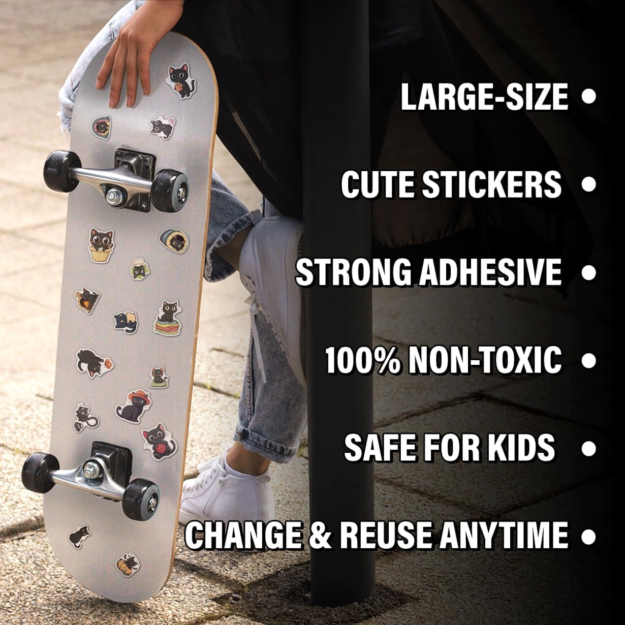 108Pcs Cute Black Cat Vinyl Sticker Pack Cartoon Aesthetic Stickers for Laptop Water Bottle Journal Scrapbook Waterproof Lover Decals Teens Kids Adults Gift