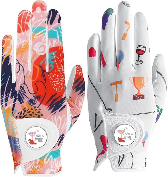 Golf Gloves Women with Ball Marker 2 Pack, Right Handed Golfer Left Hand by AmySport