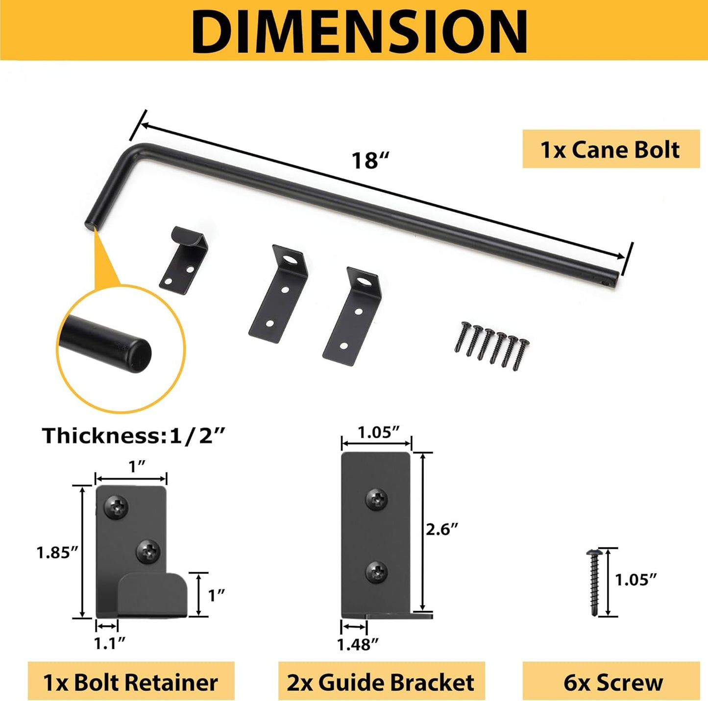 18" Heavy Duty Cane Bolts for Gates with Upgraded Square Hardware Gate Drop Rod with Black Finish for Wood PVC Vinyl Fences Gates, Double Doors-1 Pack