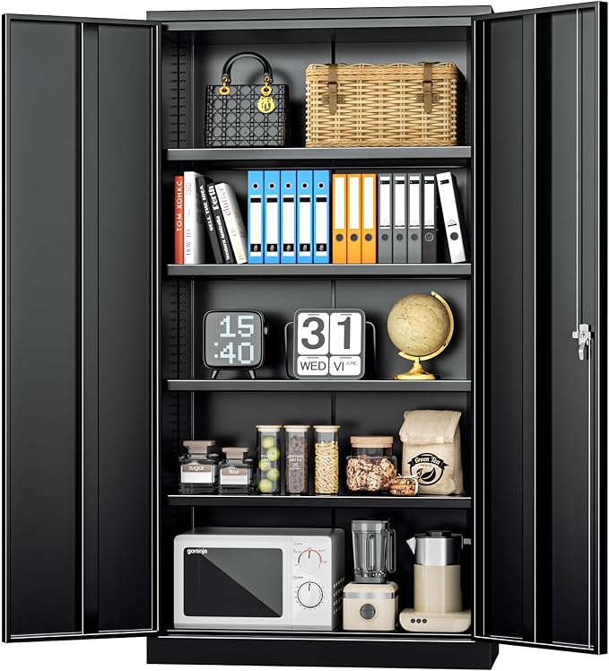 INTERGREAT Black Metal Storage Cabinet Doors, Tall Metal Cabinet Lockable Steel by INTERGREAT