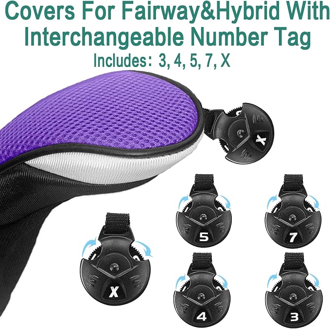 Golf Club Head Covers for Woods and Driver Hybrids Fairway Value Pack - Image 3
