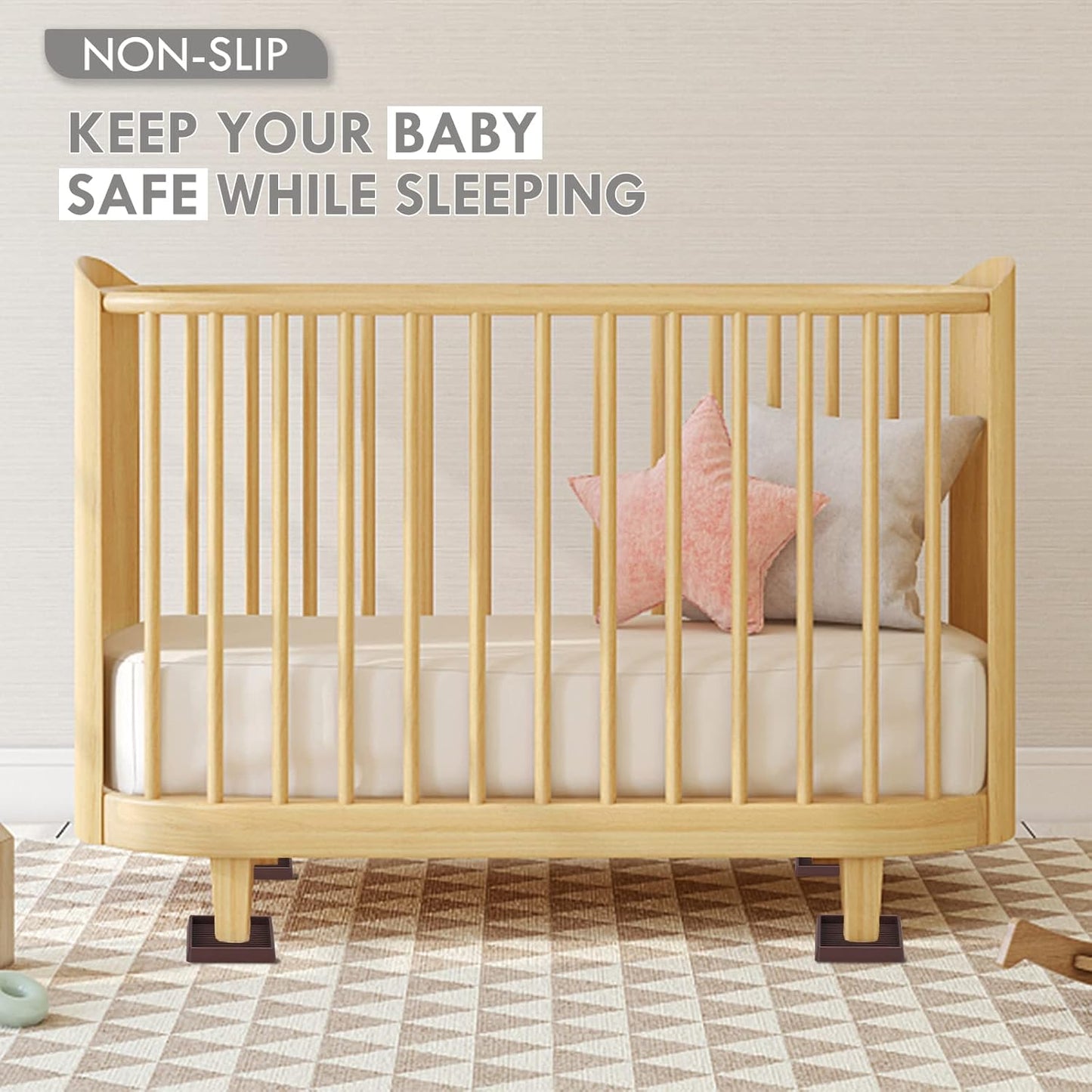 2.5X2.5 Rubber Caster Cups, Non Slip Furniture Pads, Anti-Slip Gripper, Anti Skid Furniture Feet, Anti Slide Floor Protector for Bed Couch Stoppers - 4 Pack Black