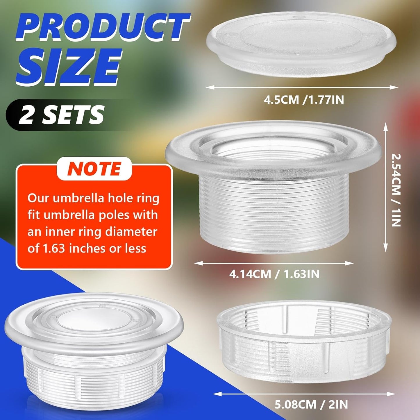 2 Sets Patio Table Umbrella Hole Ring Plug Cap Set, Outdoor Parasol Table Hole Cover Insert Thicker Patio Plug Ring for Outdoor, Yard, Garden(Clear)