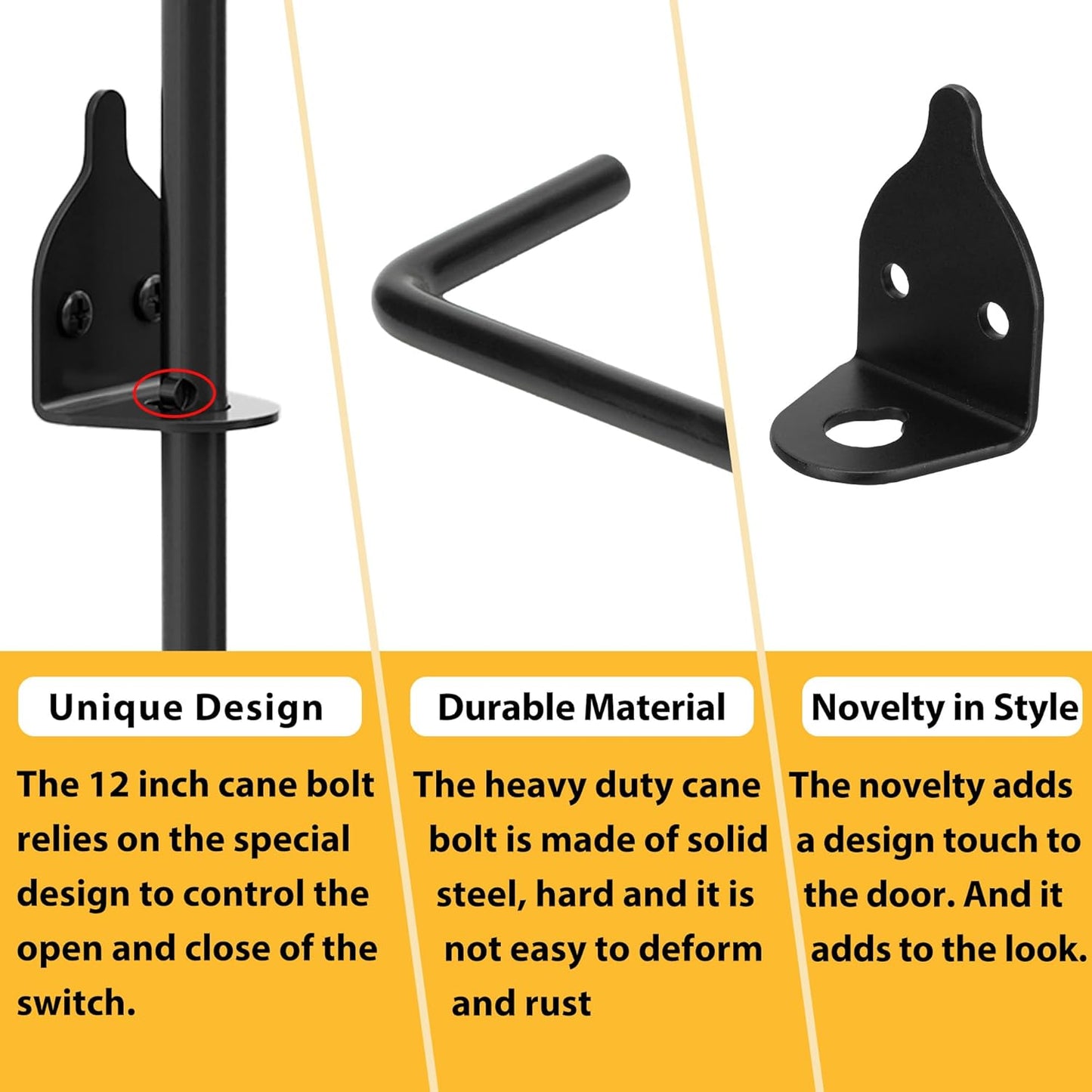 12" Heavy Duty Cane Bolts for Gates with Black Rustproof Powder Upgraded Hardware Gate Drop Rod for Wood PVC Vinyl Fences Gates, Double Doors-1 Pack