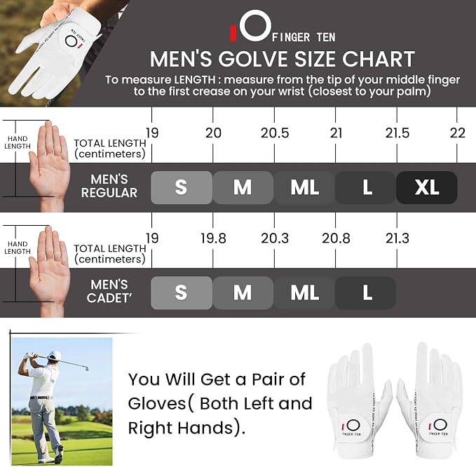 FINGER TEN Premium Rain Grip Men's Golf Gloves 1 Pair, Hot Wet Weather No Sweat - Image 6
