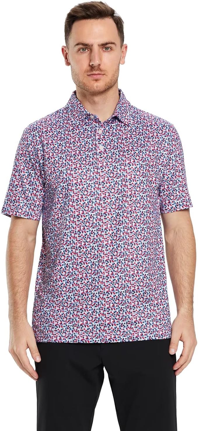 Golf Shirts for Men Dry Fit Short Sleeve Print Performance Moisture Wicking - Image 2