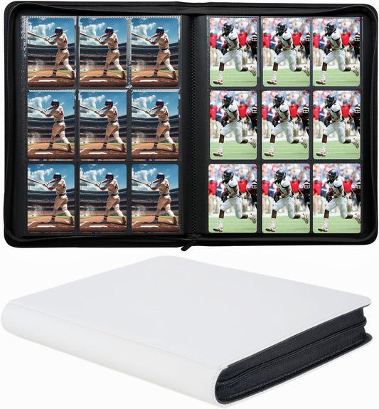 9-Pocket Zippered Trading Card Binder, 864 Pockets Double-Sided Side-Loading Card Organizer Album, PU Leather Card Holder Protector for MTG, TCG, Sports Cards (White)