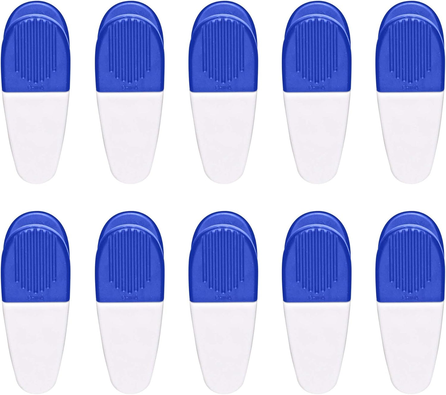10 Magnetic Memo Holders Set - Large Clip, Plastic - White Blue