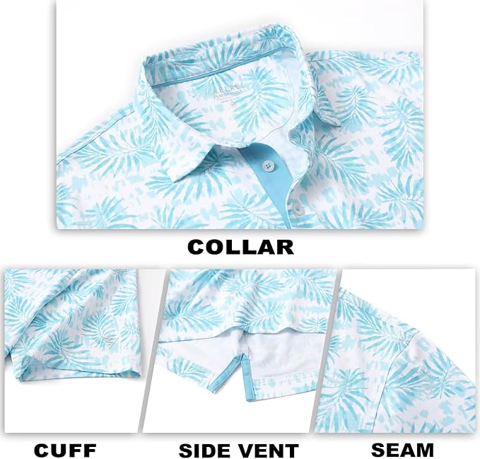 M MAELREG Mens Golf Shirt Short Sleeve Dry Fit Print Moisture Wicking - Image 5