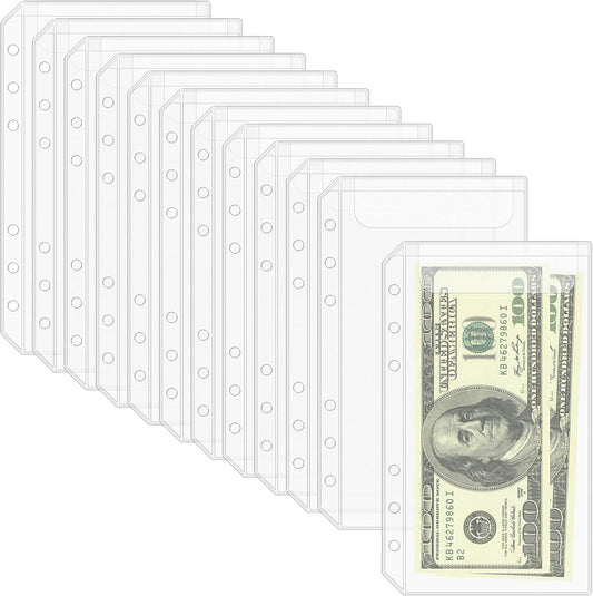 Antner 12PCS A6 Binder Pockets 6-Hole No Zipper Budget Cash Envelopes for Money Organizer, Zipless A6 Planner Inserts Cash Stuffing Envelopes Binder Pouches Folders Loose Leaf Filling Document Bags