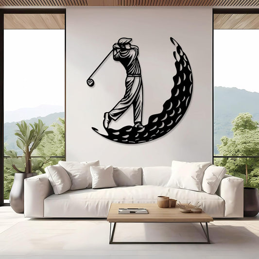 Golf Metal Wall Art, Golfer Metal Wall Decor, Golf Ball Wall Decor, Sports Wall Art, Sports Theme Wall Decor, Gift for Golf Player, Gift For Father, Home Office Wall Art, Man Cave (Black, 24"x24"|60x60cm)