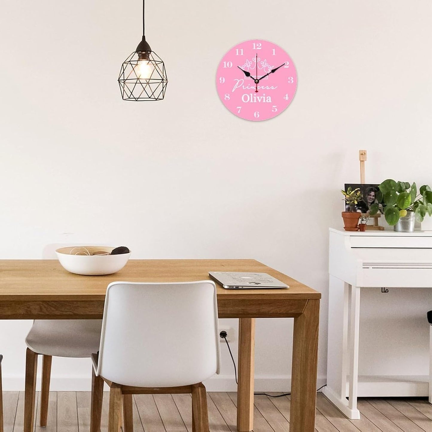 12 inch Pink Crown Personalized Girls Name Wall Clocks Battery Operated for Kids Bedrooms Nursery School Playroom Decor,Custom Kids Name Wall Clock,Girls Room Decor Wood Round Clock Silent