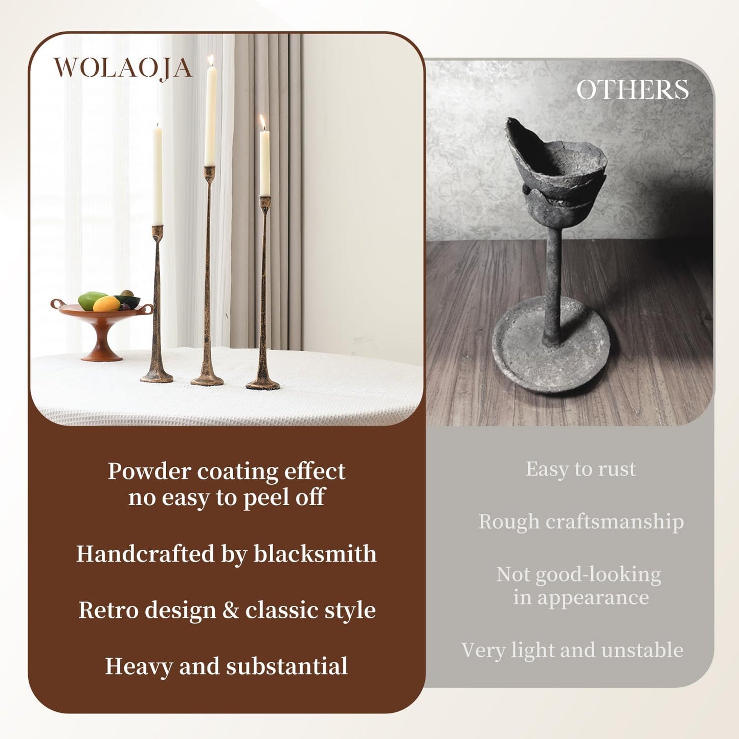 Iron Antique Gold Candlestick Holders, Set of 3 Candle Stick Holders,Fits 3/4 inch Thick Candle&Led Candles, Vintage Modern Decorative Centerpiece for Dining Table Centerpiece, Wedding, Party Decor