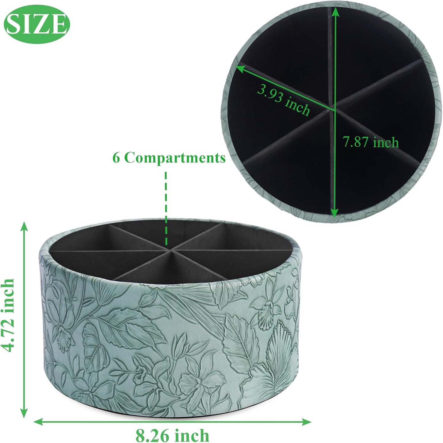 Hennaja Remote Control Holder, 360°Spinning PU Leather Desk TV Remote Caddy,Desk Storage Box Room Accessories for Controller, Media,Mail,Calculator, Mobile Phone,Pencil(1-Carved Green2)