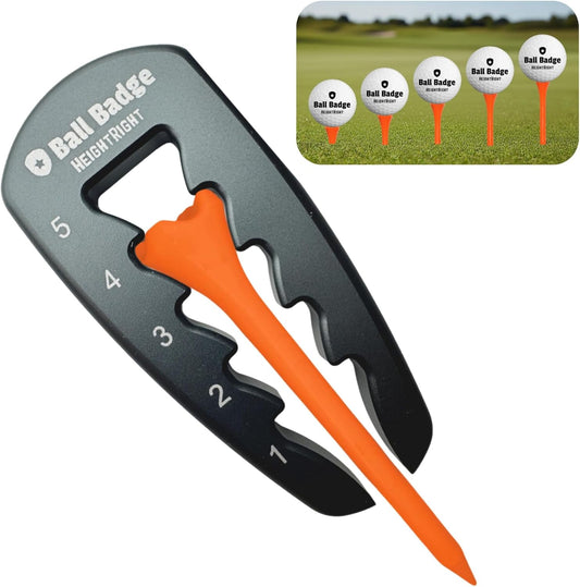 Ball Badge HeightRight Adjustable Golf Tee Height Tool – Precision Tee Height Setter for Consistent Swings, Durable Aluminum Design, Easy-to-Use Golf Training Aid